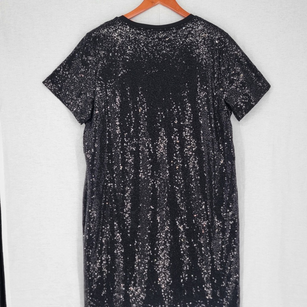 DKNY Womens Black Sequin Short Sleeve Crew Neck Shift Mini Dress XL NEW - Picture 5 of 8